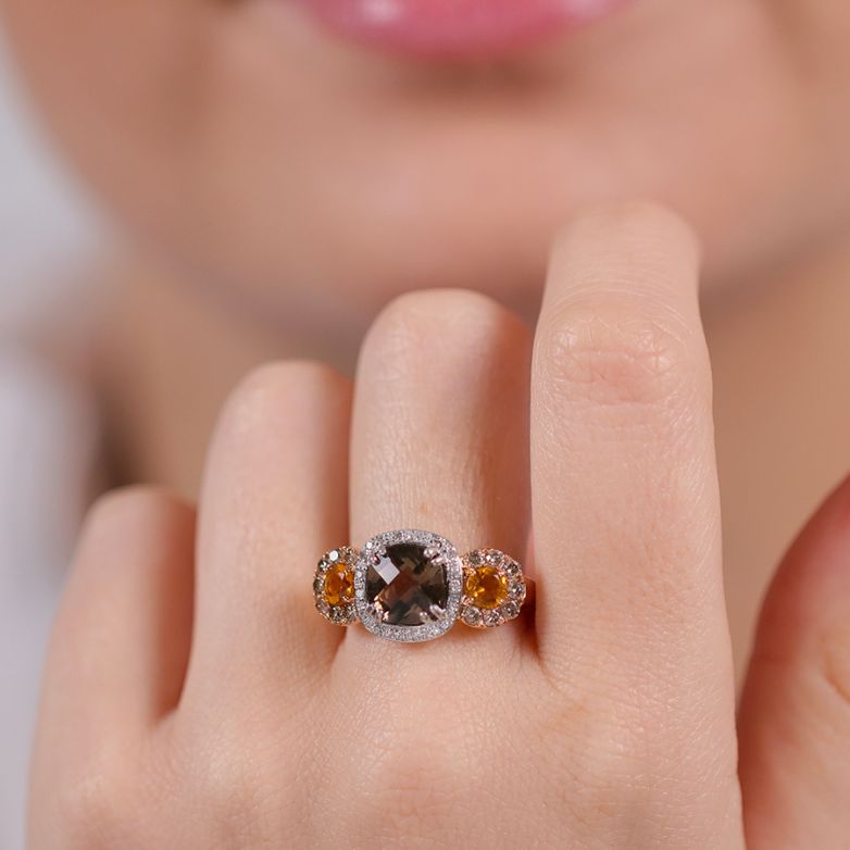 Ring smoky quartz, citrines...