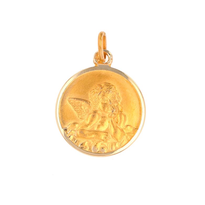 Angel medal in yellow gold...