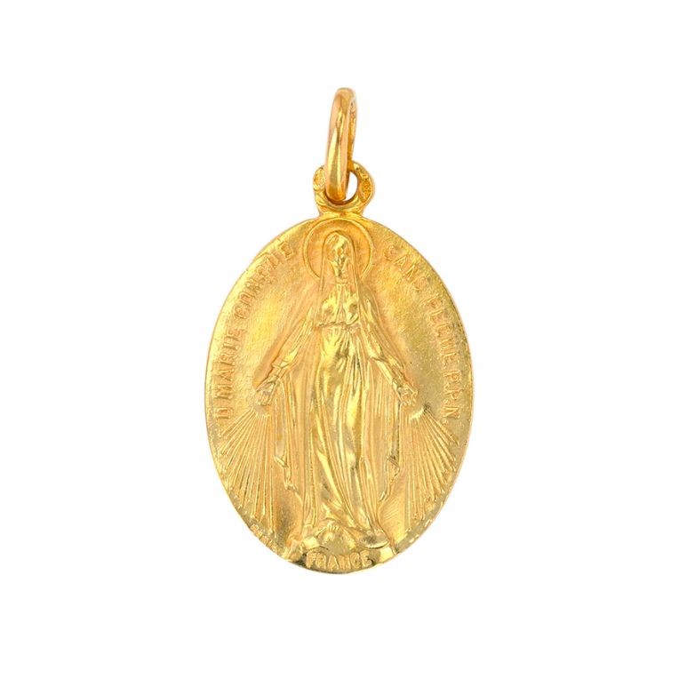 Virgin Mary medal in yellow...