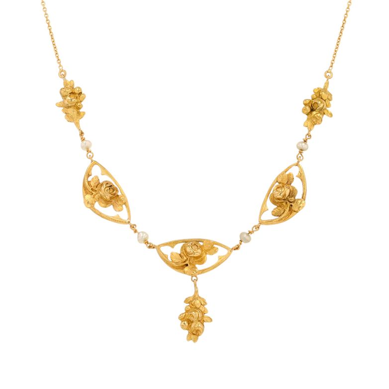 Yellow gold antique pearl...