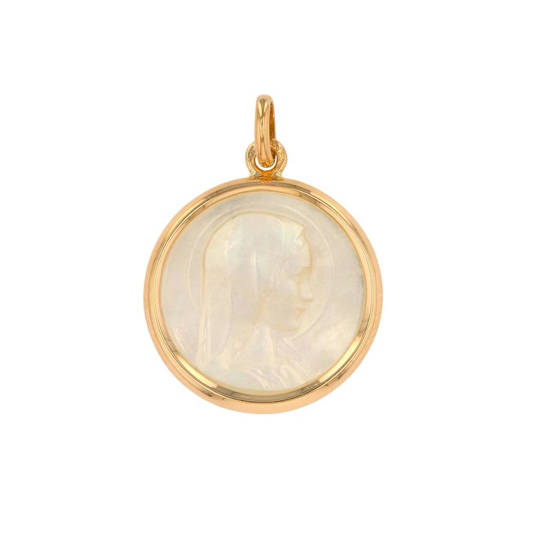 Virgin Mary medal in yellow...