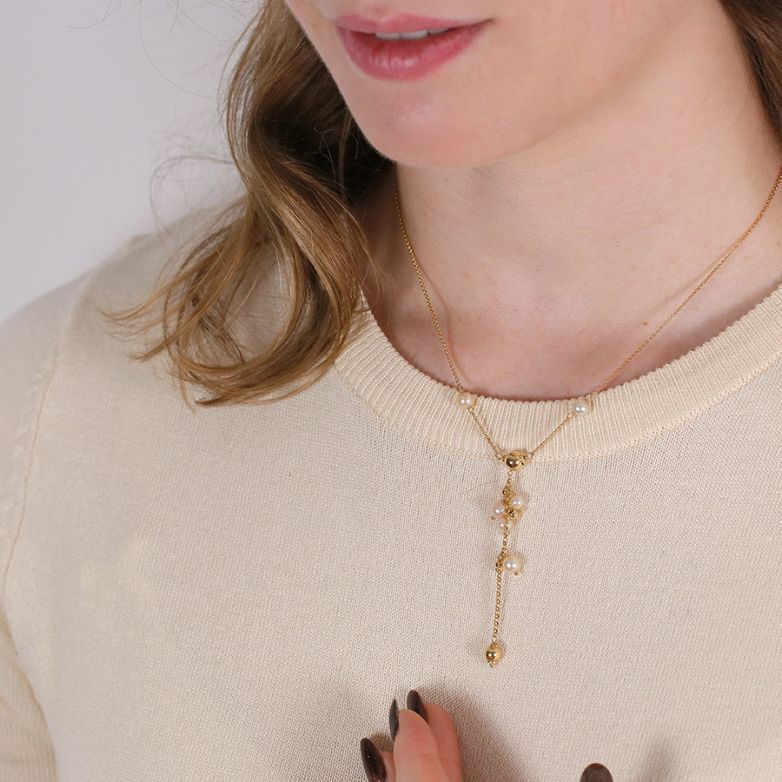 Yellow Gold Pearl Necklace,...