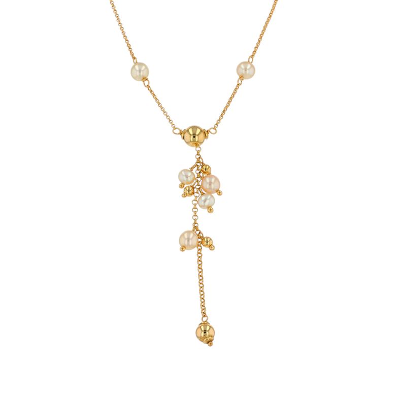 Yellow Gold Pearl Necklace,...