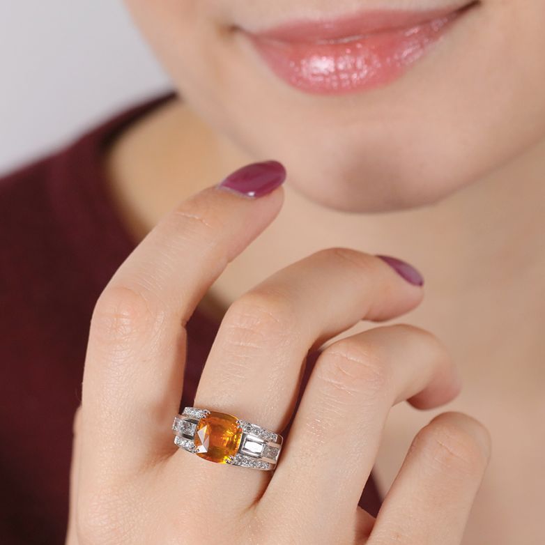 Orange Sapphire Ring, 4.08...