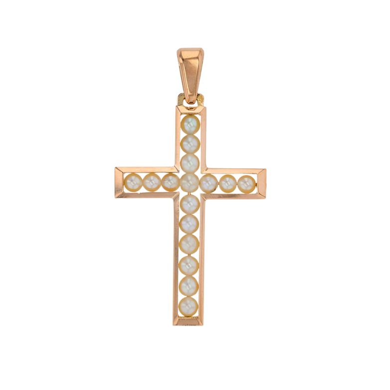 Yellow Gold Beaded Cross,...
