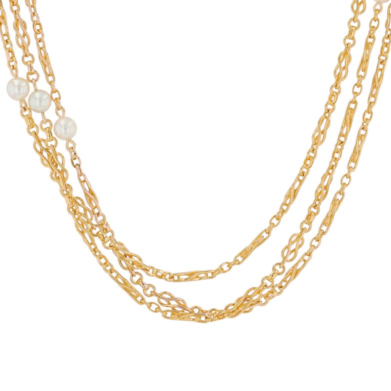 Yellow Gold Long Pearl...
