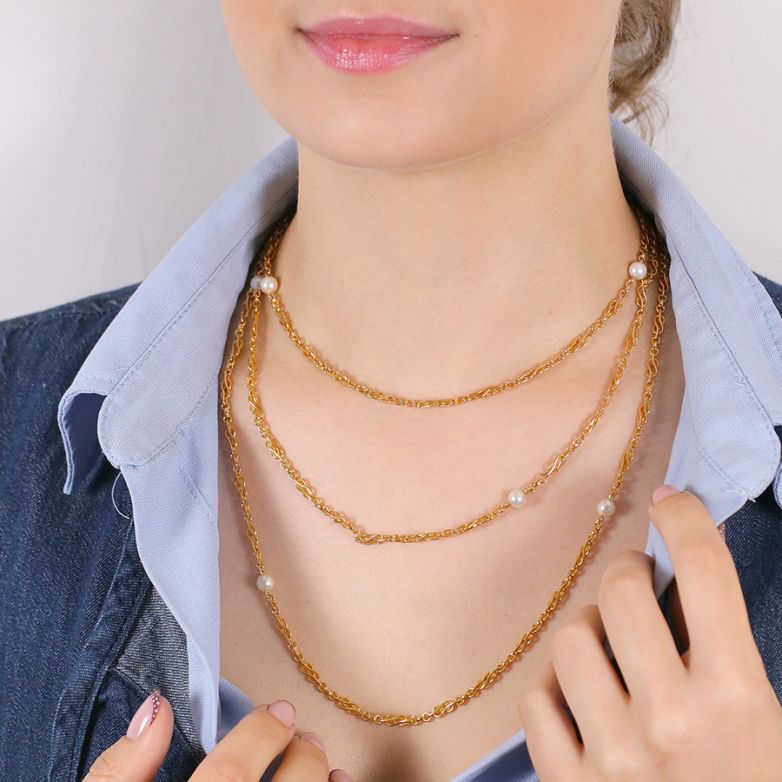 Yellow Gold Long Pearl...