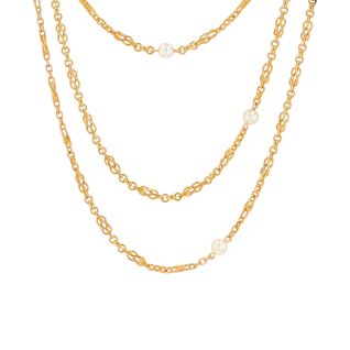 Yellow Gold Long Pearl...